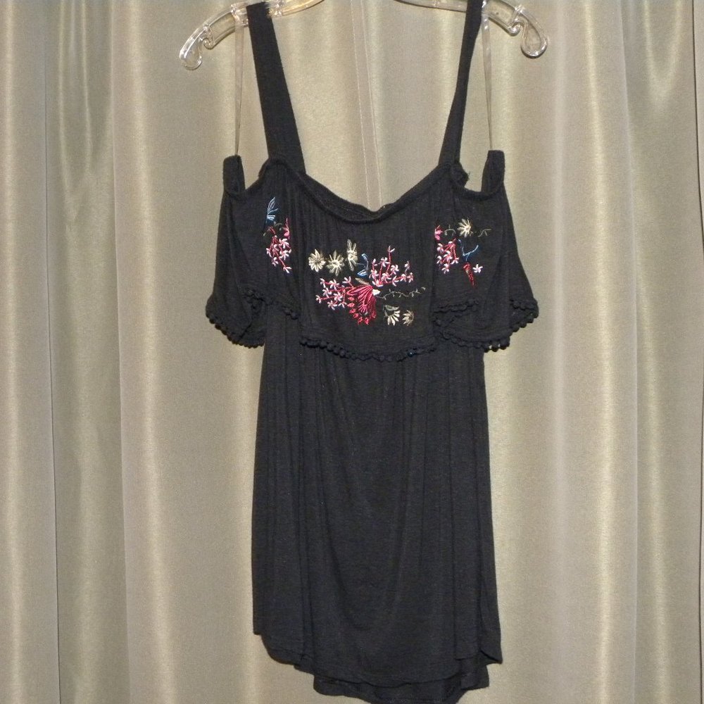 SOLD  Time & Tru  Strap Off the Shoulder Black Blouse